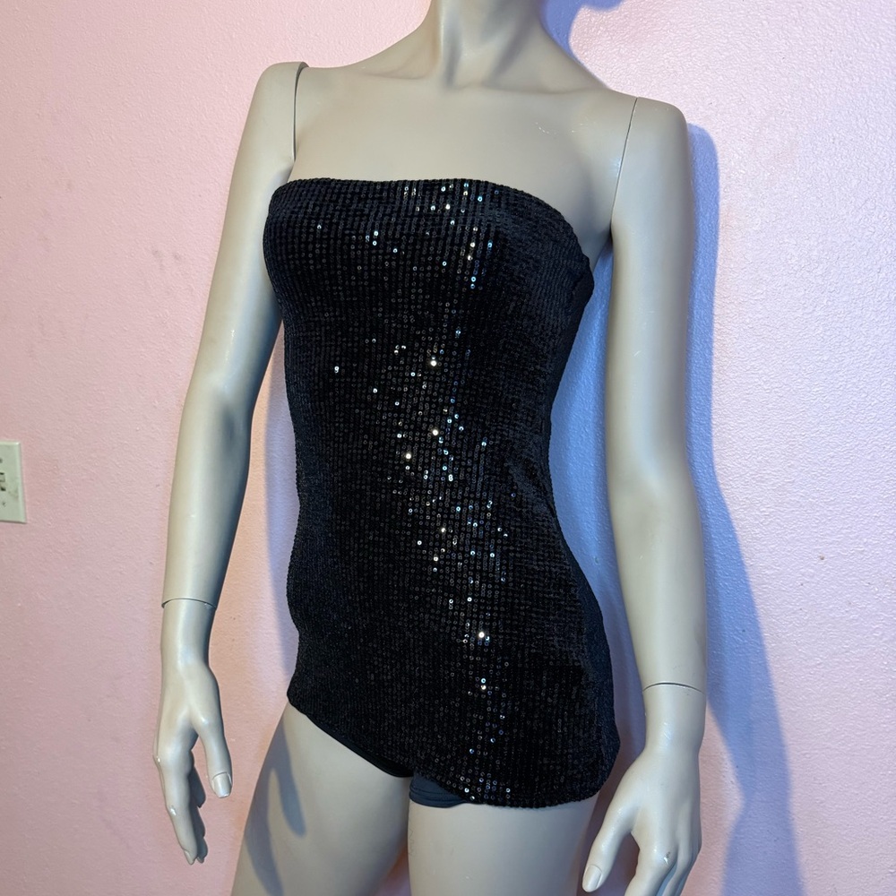 Windsor Black Sequin Strapless Romper Sparkly Party Outfit NWT